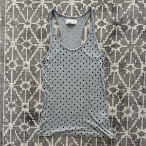 NWOT S Abercrombie & Fitch Gray Fitted Sleeveless Tank Top Navy Blue Polka Dots